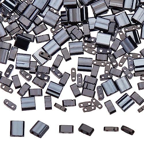 SUNNYCLUE 1 Box 300Pcs 3 Style 5 * 5mm Tila Beads Two Hole Glass Seed Bead Flat Square Glass Black Japanese Loose Spacers for Jewelry Making DIY Craft Multi-Strand Bracelet Necklace Earrings - color: 300pcs 3 Sizes Black Beads