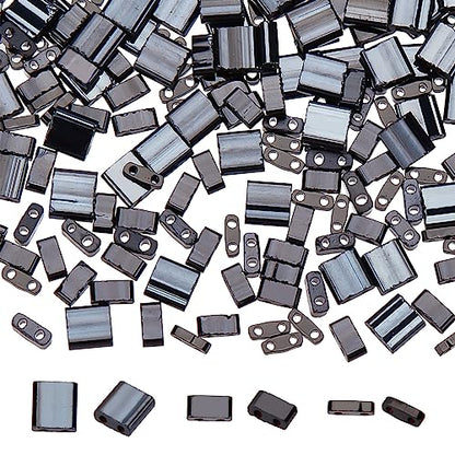 SUNNYCLUE 1 Box 300Pcs 3 Style 5 * 5mm Tila Beads Two Hole Glass Seed Bead Flat Square Glass Black Japanese Loose Spacers for Jewelry Making DIY Craft Multi-Strand Bracelet Necklace Earrings - color: 300pcs 3 Sizes Black Beads