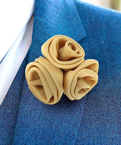Premium Trio Cluster Flower Lapel Pin - Formal Boutonniere for Men, Flower Brooch Pin - color: Gold