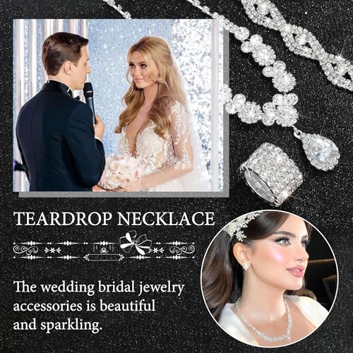 Rhinestone Jewelry Set Crystal Pearl Necklace Bracelet Earrings | Sparkly Necklace Dangle Earrings,Wedding Prom Formal Costume Jewelry Sets for Women - color: Silver1
