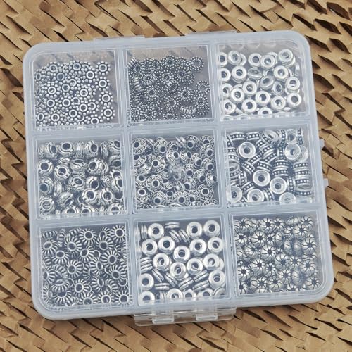 INSPIRELLE 450 Pieces Antique Silver Spacer Beads 6mm Metal Alloy Heishi Flat Rondelle Loose Beads for Bracelet Necklace Earring Jewelry Making - color: 450x Heishi Rondelle 6mm
