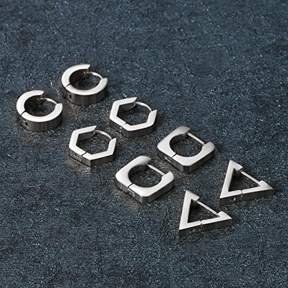 Aroncent 2-8Pcs Womens Mens Huggie Hoop Triangle Earrings Viking Runes Stainless Steel Ear Stud Novelty Black/Gold/Silver - color: A-Silver