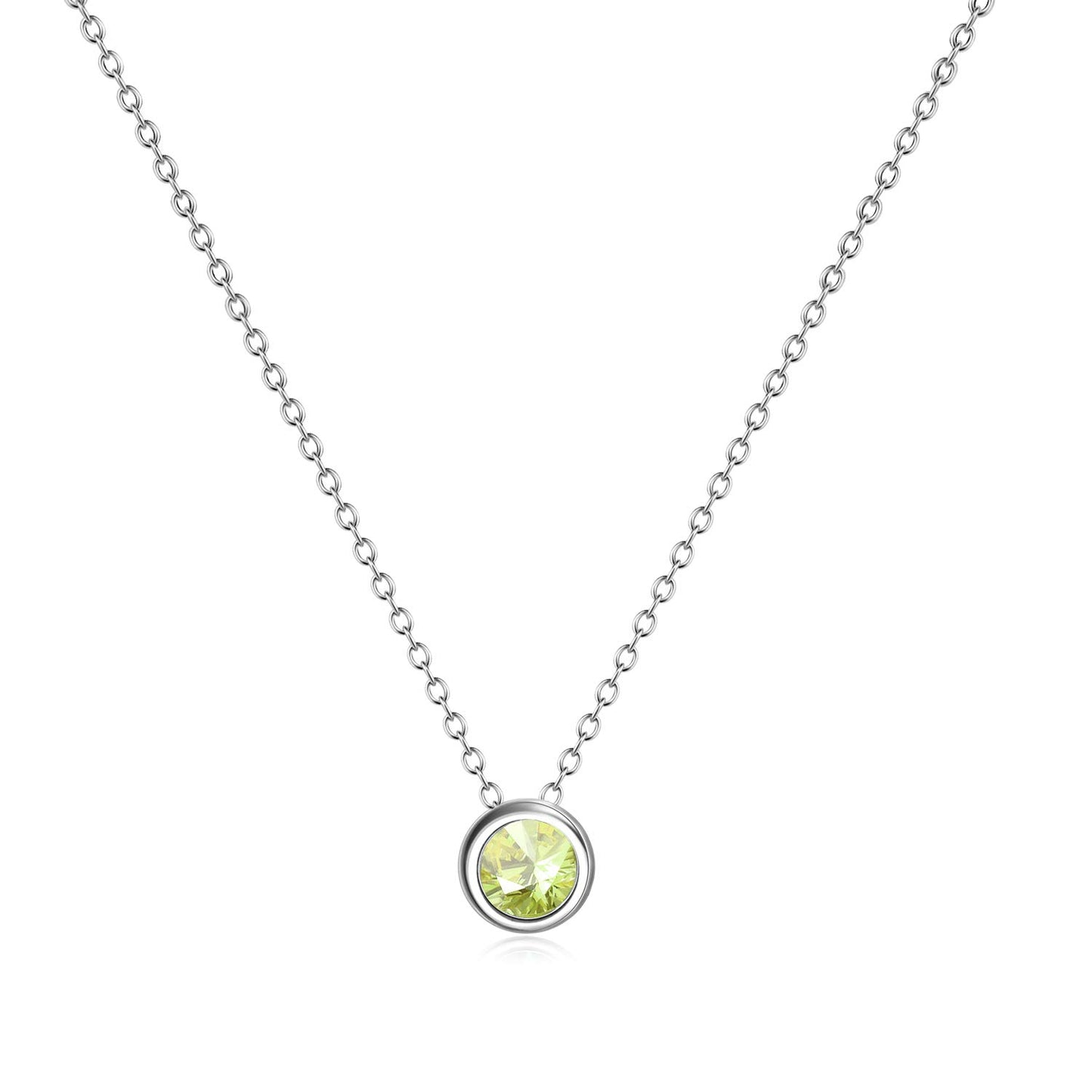 925 Sterling Silver Solitaire Cubic Zirconia Necklace for Women Teen Girls - color: August-Simulated Peridot