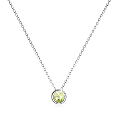 925 Sterling Silver Solitaire Cubic Zirconia Necklace for Women Teen Girls - color: August-Simulated Peridot