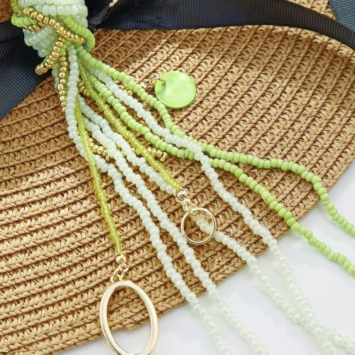 Coiris Long Seed Beaded Multi Strand Necklace,10 Multiple Statement Long Bib Necklace with Tie Knot for Women and Girls Jewelry - color: Jasmine Green