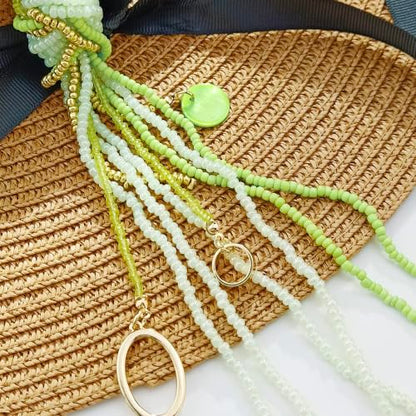 Coiris Long Seed Beaded Multi Strand Necklace,10 Multiple Statement Long Bib Necklace with Tie Knot for Women and Girls Jewelry - color: Jasmine Green