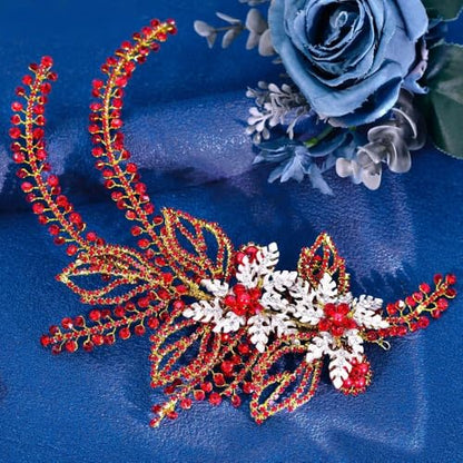 Women's Handmade Rhinestone Wedding Head Pieces | Crystal Bridal Hair Clips, Silver & Gold Wedding Party Hair Accessories - color: Red