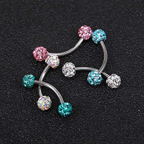 ZS 16 Gauge Eyebrow Rings Curved Barbell 4mm Crystal Ball Belly Button & Nipple Rings - color: Clear 2pcs