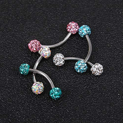 ZS 16 Gauge Eyebrow Rings Curved Barbell 4mm Crystal Ball Belly Button & Nipple Rings - color: Clear 2pcs