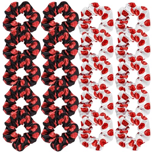 Basketball Hair Scrunchies 20 Pcs Basketball Party Favors Gifts Satin Hair Ties Ponytail Holders Sport Hair Accessories for Women Girls Players Teams Gifts - color: White & Black