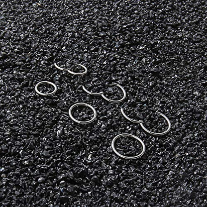 SCERRING 18G Stainless Steel Hinged Clicker Segment Septum Nose Lip Ring Hoop Cartilage Tragus Sleeper Earrings Body Piercing Jewelry 6mm 8mm 10mm 6PCS - color: 3 Pairs - Silver