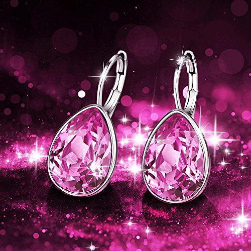 Xuping Jewelry Huggies Crystal Teardrop Earrings for Women Clear Crystals Leverback Silver Earring Fashion Party Jewelry Gifts - color: Pink