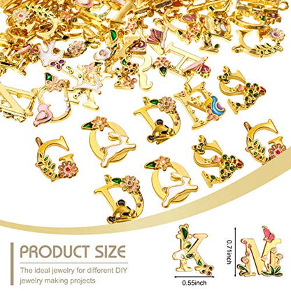 Hicarer 78 Pieces Initial Alphabet Letter Charms A-z Letter Pendant Flower Styles Alphabet Pendant Charms Necklace for DIY Jewelry Bracelet Necklace Crafts Making
