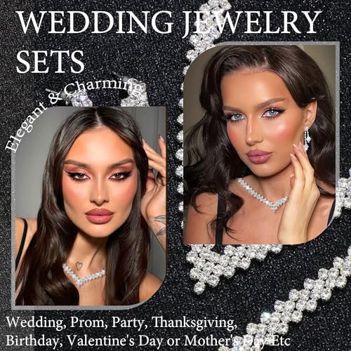 Rhinestone Jewelry Set Crystal Pearl Necklace Bracelet Earrings | Sparkly Necklace Dangle Earrings,Wedding Prom Formal Costume Jewelry Sets for Women - color: Silver2