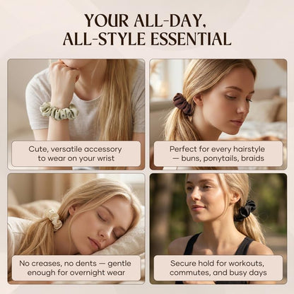 Satin Scrunchies for Women & Girls, Silk-Touch Hair Ties and Gentle Ponytail Holders, Soft No-Damage, No-Crease Hair Accessories in Morandi Earth Tones, 6-Pack