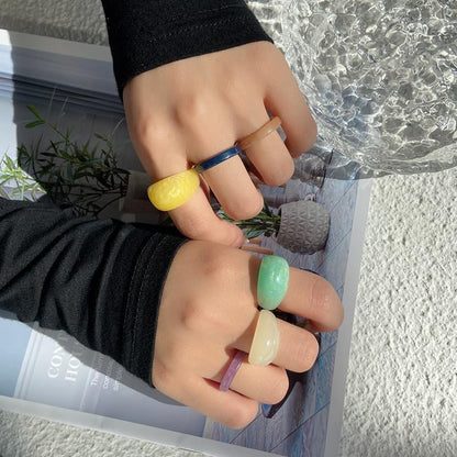 Resin Chunky Rings for Women Multicolor Acrylic Plastic Rings Set Cute Trendy Aesthetic Y2k Statement Rings Thick Dome Heart Knuckle Finger Jewelry - color: 6PCS