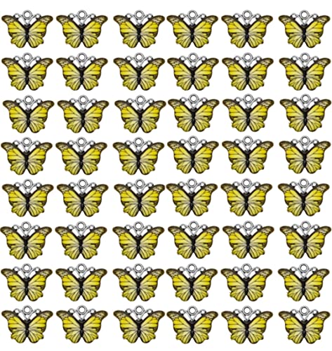 Zhiheng 50 Pack Alloy Butterfly Charms Monarch Butterfly Enamel Pendant Beads for Jewelry Making DIY Earring Necklace Bracelets Accessories Wine Charms - color: Yellow