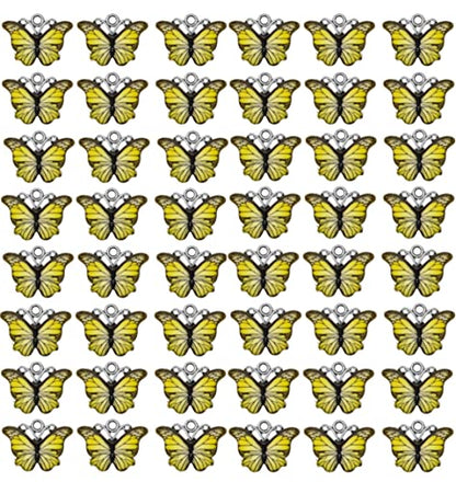 Zhiheng 50 Pack Alloy Butterfly Charms Monarch Butterfly Enamel Pendant Beads for Jewelry Making DIY Earring Necklace Bracelets Accessories Wine Charms - color: Yellow