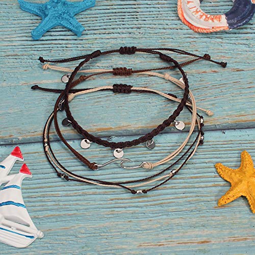 Waterproof String Anklets Cute Beaded Ankle Bracelets Beach Wave Anklet Stainless Steel Coin Boho Ankle Jewelry for Women - color: Brown