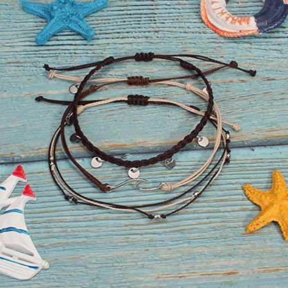 Waterproof String Anklets Cute Beaded Ankle Bracelets Beach Wave Anklet Stainless Steel Coin Boho Ankle Jewelry for Women - color: Brown