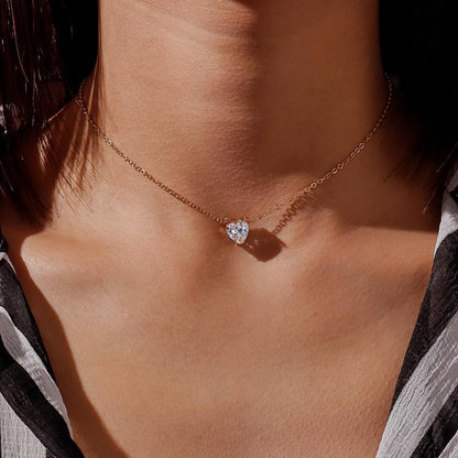 Luxval Diamond Pendant Gold Necklace for Women，Dainty 18k Gold Plated Choker Necklaces Simple Gold Jewelry Gifts for Women - color: Gold-Heart