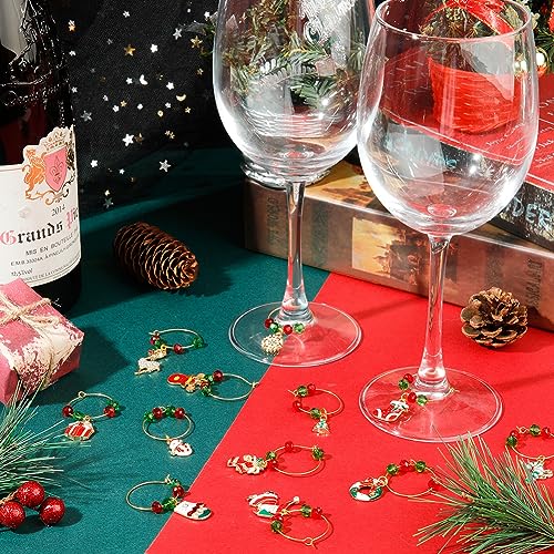 SUNNYCLUE 1 Box 12Sets Christmas Wine Charms Drink Markers Red Green Crystal Glass Bead Wine Glass Beading Rings Enamel Santa Claus Charm Drink Identifiers for Party Tasting Favor - style: 12 Sets Golden Tone Christmas Wine Charms & Upgraded Gift Box