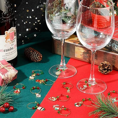SUNNYCLUE 1 Box 12Sets Christmas Wine Charms Drink Markers Red Green Crystal Glass Bead Wine Glass Beading Rings Enamel Santa Claus Charm Drink Identifiers for Party Tasting Favor - style: 12 Sets Golden Tone Christmas Wine Charms & Upgraded Gift Box