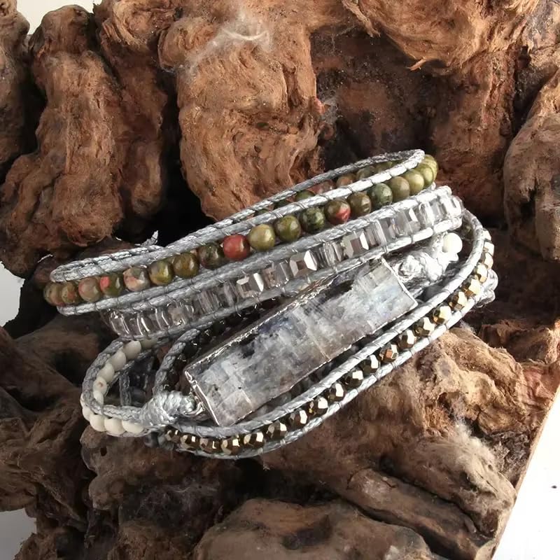 Women Wrap Bracelets Boho Natural Stone Jasper Turquoises Strand Bracelet Jewelry Collection - color: Sodalite