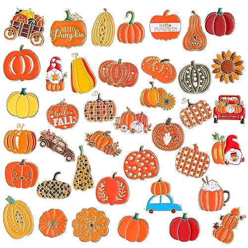 Giegxin 40 Pcs Thanksgiving Pumpkin Pins for Backpacks Cute Sunflowers Fall Spice Lapel Pins Autumn Holiday Seasonal Brooch for Clothes Bags Accessories Gifts - style: Pumpkin
