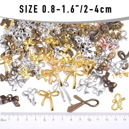 stino 100 Gram Metal Charms for Jewelry Making, Silver & Gold Plated, Bulk Pack for Bracelets, Necklaces, Crafts - color: Bow (Mixed Color 200gram)
