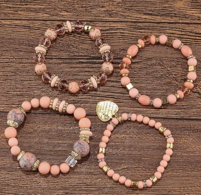 Women Beaded Bracelet Set | Colorful Boho Stackable Trendy Design with Crystal Accents Multilayer Bangle Bracelet | Fashion Stretch Braclets Jewelry for Women - color: Peach