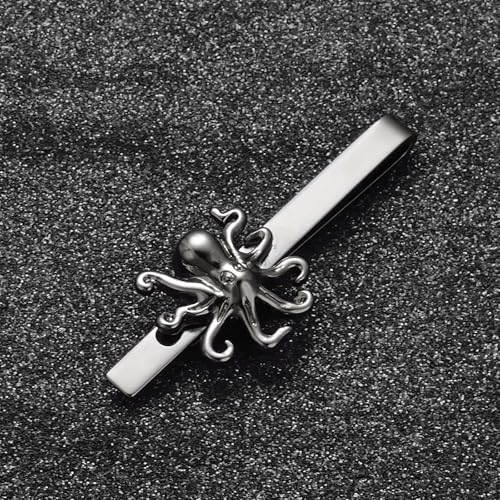 Silver Tie Clip for Mens Stainless Steel Novelty Feather Bat Bee Tie Bar Suitable For Necktie Bar Clip - style: Black Octopus Tie Clip