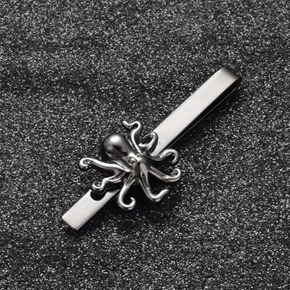 Silver Tie Clip for Mens Stainless Steel Novelty Feather Bat Bee Tie Bar Suitable For Necktie Bar Clip - style: Black Octopus Tie Clip