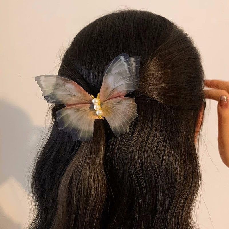 Butterfly Hair Clips Pins for Girls Faux Pearl Butterfly Hair Barrettes Double Layer Glitter Butterfly Clips Fairy Hairpin Cute Butterfly Snap Hair Clip Retro Hair Accessories for Women (4Pcs)