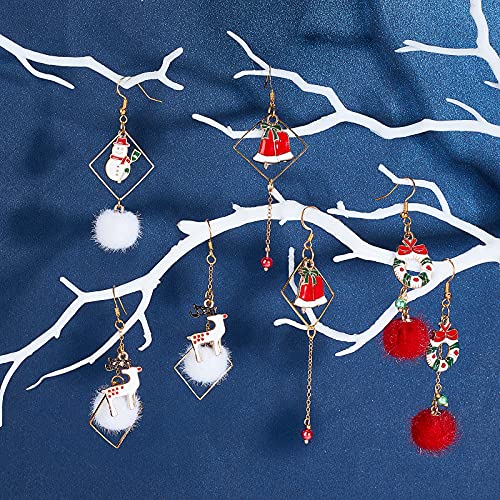 SUNNYCLUE 1 Box 10 Pairs Christmas Themed Earring Making Kits Santa Claus Snowman Christmas Trees Reindeer Enamel Pendants Charms Faux Mink Fur Covered Pendants for Jewerly Xmas Earrings - color: 4-diy-10 Pairs Christmas Pompom Ball Enamel Earrings