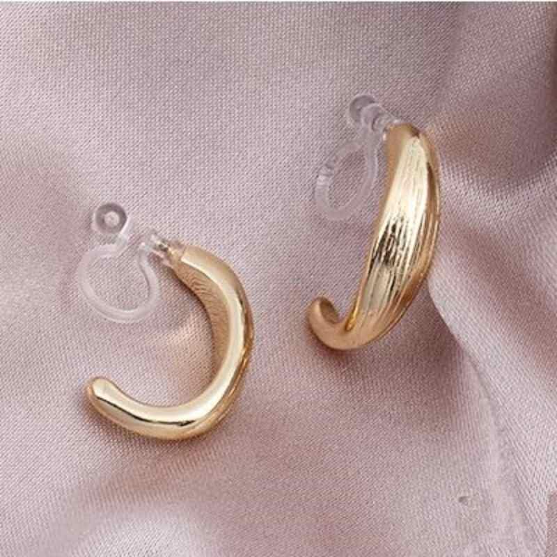 Hoop Invisible Clip On Earrings for Women Not Pierced Gold Small Twisted Hoop Comfortable Silver Large Clip On Earrings - color: Thick Hoop Gold