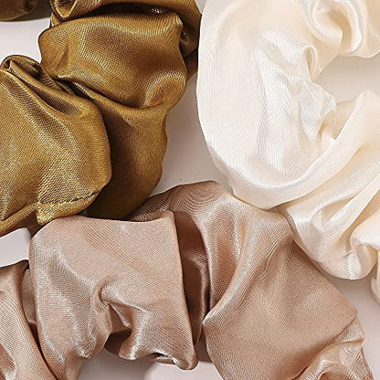 Scrunchies Hair Ties Silk Satin Scrunchy - Hair Elastics Bands Ponytail Holder Pack of Neutral Scrubchy Hair Accessories Women Girls - color: Satin Mixed color