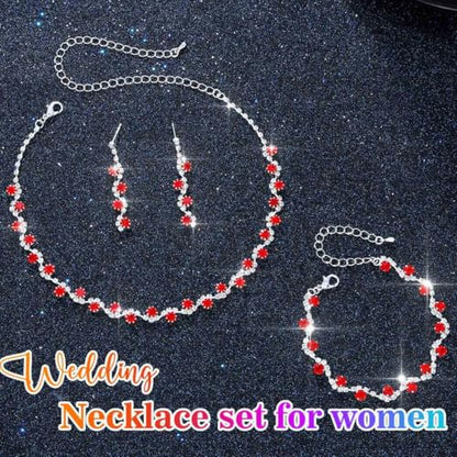 Aukmla Bridal Wedding Jewelry Set Silver Rhinestones Choker Necklaces Earrings Bracelet Sets Prom Jewelry for Women and Brides - color: Red