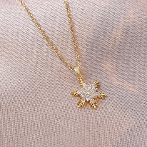 Sunflower Fidget Necklace for Women Gold Moon Necklace Rotating Heart Necklaces Spinning Crystal Flower Anxiety Necklaces Crescent Moons Jewelry Accessories - color: Snowflake