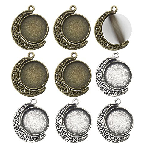 10 Sets Fit 18mm Moon Rotation Double Side Round Blank Bezel Pendant Trays Base Cabochon Settings Trays Pendant Blanks Jewelry Making DIY Findings (M133) - color: M133