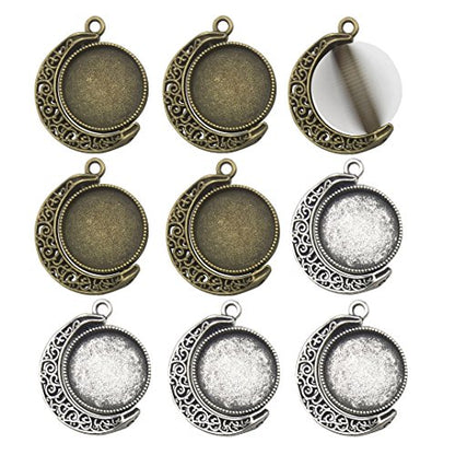 10 Sets Fit 18mm Moon Rotation Double Side Round Blank Bezel Pendant Trays Base Cabochon Settings Trays Pendant Blanks Jewelry Making DIY Findings (M133) - color: M133