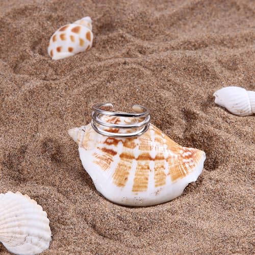 MILACOLATO Toe Rings for Women 925 Sterling Silver Adjustable Toe Ring | Adjustable Open Band Toe Rings, Hypoallergenic Ring for Sensitive Skin, Non Tarnished Waterproof Summer Beach Foot Jewelry - color: 3Band
