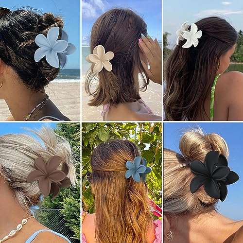 Sisiaipu Hair Clip, 6 Pcs Large Plumeria Flower Claw Clips for Thick Medium Hair - Blue Brown Beach Hair Accessories for Women and Girls - color: Blue brown