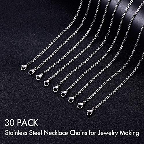 30 Pack 16 Inch Necklace Chain Stainless Steel Link Cable Chain Necklace with Lobster Clasps for DIY Jewelry Making - size: 16 Inches