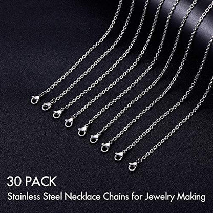30 Pack 20 Inch Necklace Chain Stainless Steel Link Cable Chain Necklace with Lobster Clasps for DIY Jewelry Making - size: 20 Inches