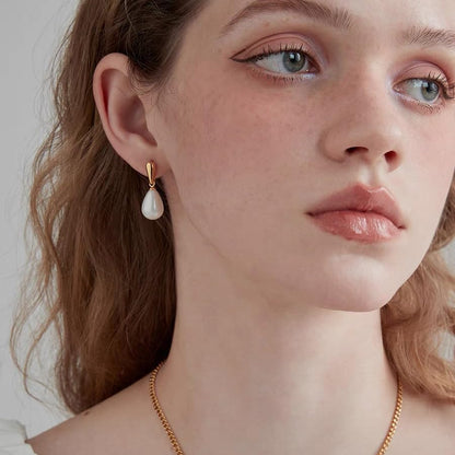 14k Gold Plated Lightweight Pearl Earrings,Trendy Jewelry,Teardrop Hoop Earrings for Women,Pearl Drop Earrings,Elegant Jewelry for Gifts - color: gold-pearl dangle