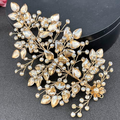 Wedding Hair Pieces for Brides, Rhinestone Bride Headpiece, Handmade Bridal Hair Accessories(Champagne) - color: Champagne
