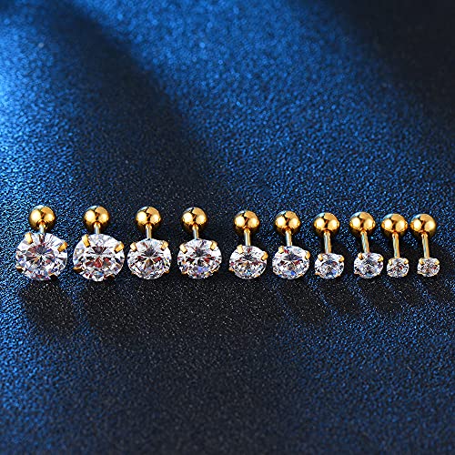 Stud Earrings Set 316L Stainless Steel Hypoallergenic Earrings for Women Men Earrings 3-7mm Cubic Zirconia Earrings Tragus Cartilage Helix Lobel Ear Studs 20G,Pack of 5 Pairs - color: B03:5Pairs(GOLD)
