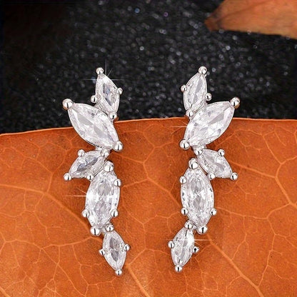 1 Pair Marquise Zirconia Ear Climber Stud Earrings for Women Daily Casual Clip Earrings Jewelry - color: Silver