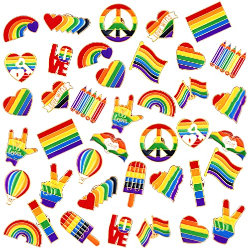 Giegxin 40 Pcs Rainbow Pride Pins Bulk LGBT Lapel Pins Gay Heart Flag Brooch for Clothes Bags Accessories Gifts - style: Pride